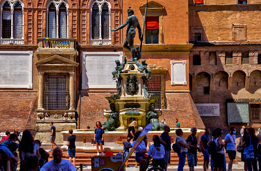 Florence, Italy - June 5, 2019 : The Basilica di Santo Spirito (Basilica of the Holy Spirit) is a church facing the square with the same name. The interior of the building is one of the preeminent examples of Renaissance architecture.