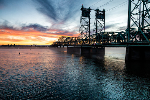 Columbia River Interstate Bridge at Sunset in Vancover, Washington