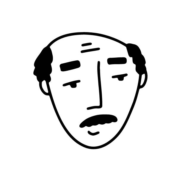 illustrations, cliparts, dessins animés et icônes de doodle kind man face. humain avec moustache - balding completely bald men retro revival