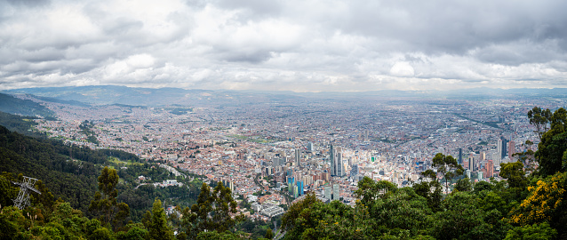 bogota, colombia. 6th august, 2022: views of bogota downtown from monserrate mountain