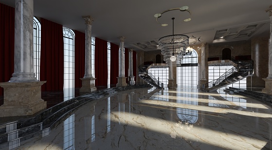 3D illustration ballroom in a palace interior