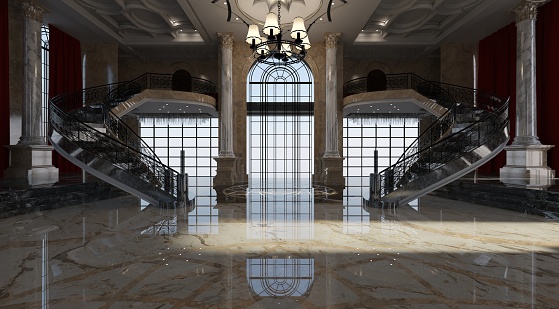 3D illustration ballroom in a palace interior