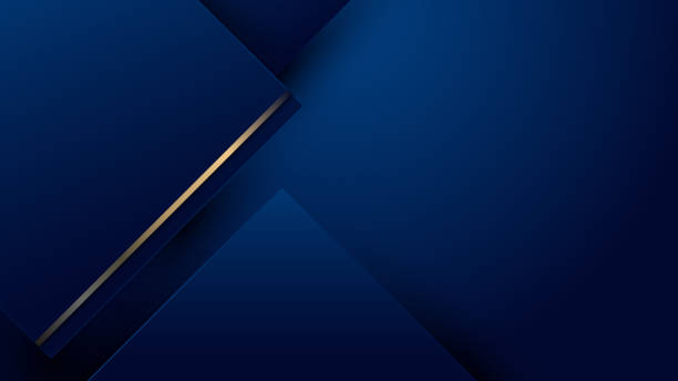 istock Abstract modern  luxury banner template blue squares paper art layered with gold lines on dark blue background 1413520473