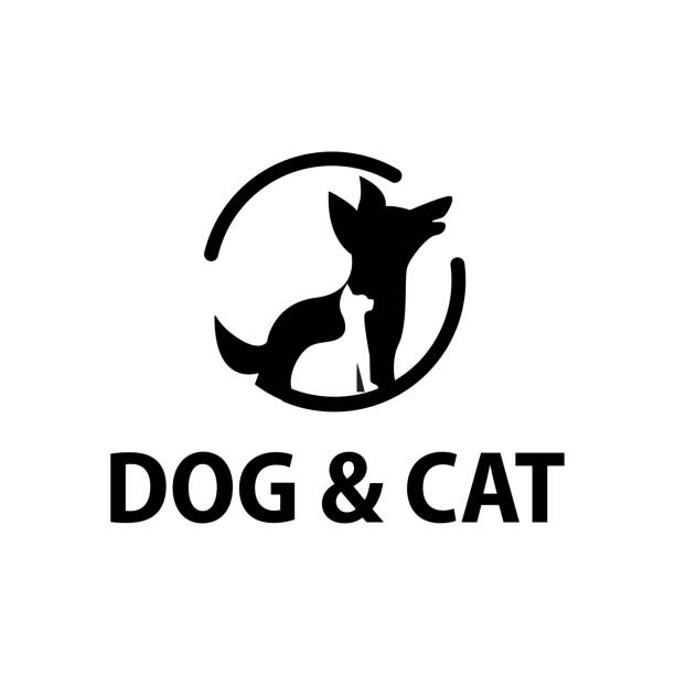 symbol psa kota w sklepie zoologicznym, weterynarz, ilustracja zdrowia zwierząt, szablon projektu - dog domestic cat pets cartoon stock illustrations