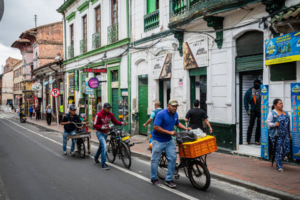 bogota, colombia. 5th august, 2022: unidentified people are selling local food around bolivar square