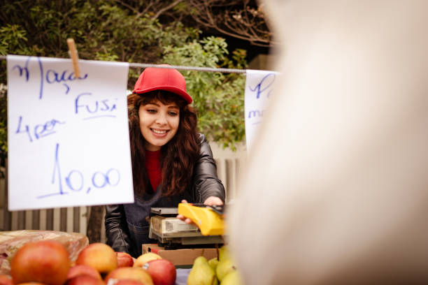 Fruit vendor and customer