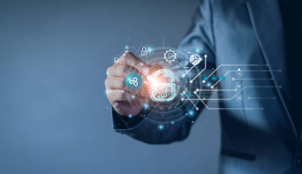 istock Cyber security network. Padlock icon and internet technology networking. Businessman protecting data personal information on tablet and virtual interface. Data protection privacy concept. GDPR. EU. 1413533616