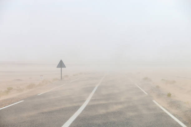 Sandstorm in desert national park Altyn-Emel, Kazakhstan
