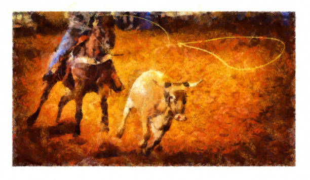 team lining - cyfrowa manipulacja zdjęciami - cowboy rodeo wild west bull stock illustrations