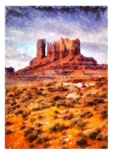 ландшафт монумент долина песчаника - цифровая фото манипуляция - arizona desert mountain american culture stock illustrations