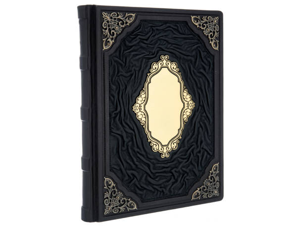 istock Leather mockup book with cover color isolated on white background, front view. Diary for writing and printing With empty lable and metal fittings. 1413536314