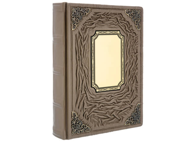 istock Leather mockup book with cover color isolated on white background, front view. Diary for writing and printing With empty lable and metal fittings. 1413536318