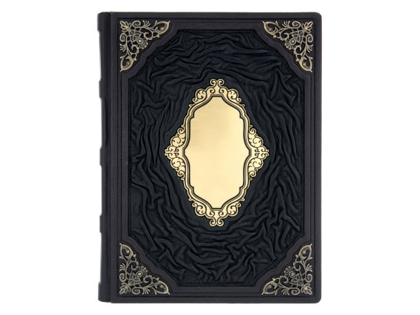 istock Leather mockup book with cover color isolated on white background, front view. Diary for writing and printing With empty lable and metal fittings. 1413536319
