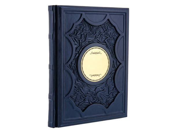 istock Leather mockup book with cover color isolated on white background, front view. Diary for writing and printing With empty lable and metal fittings. 1413536343