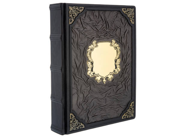 istock Leather mockup book with cover color isolated on white background, front view. Diary for writing and printing With empty lable and metal fittings. 1413536349