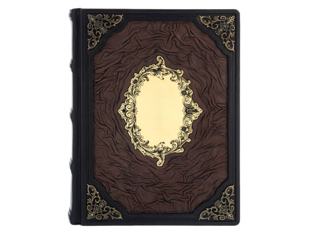istock Leather mockup book with cover color isolated on white background, front view. Diary for writing and printing With empty lable and metal fittings. 1413536353
