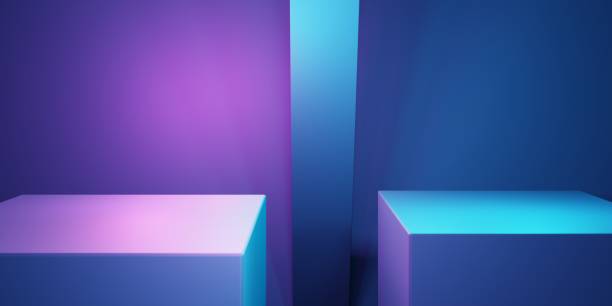 istock 3d rendering of purple and blue neon light abstract geometric background. Scene for advertising, technology, showroom, business, future, modern, sport, metaverse. Sci Fi Illustration. Product display 1413537251