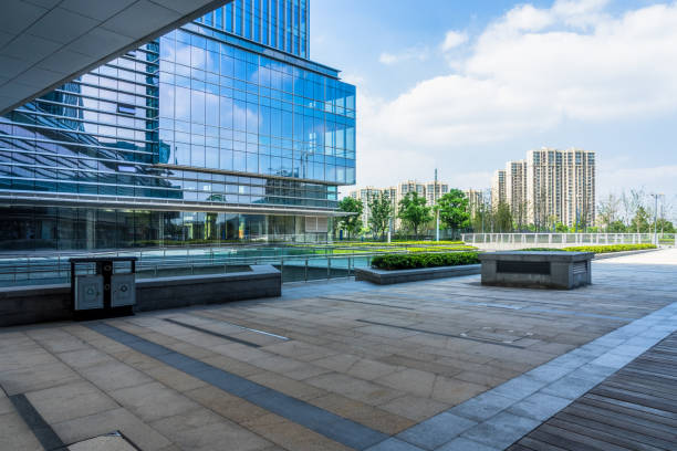 istock empty brick road near by office building, china 1413538096