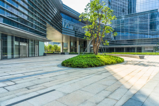 istock empty brick road near by office building, china 1413538114