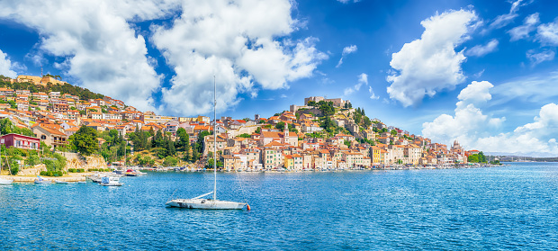 Landscape with Sibenik, dalmatian coast of Adriatic sea, Croatia
