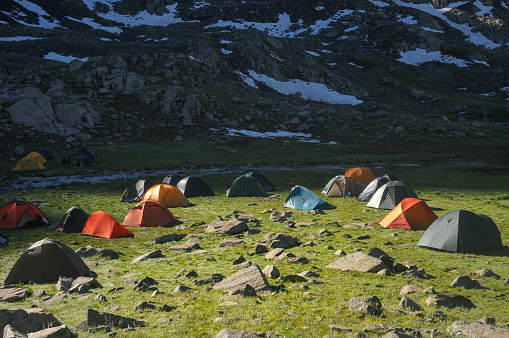 Tent camping in the mountain