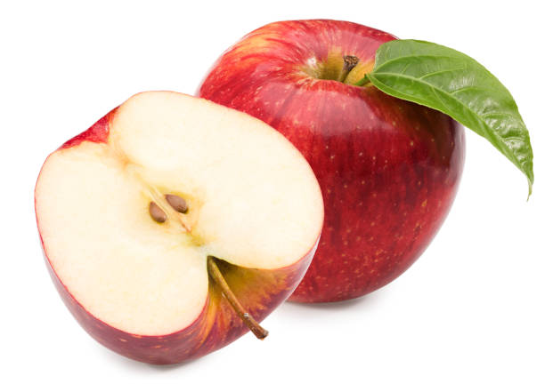 istock red apple with green leaf isolated on white background. clipping path. 1413548480