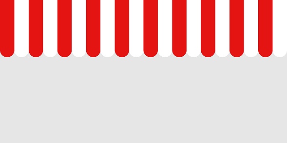 Red and white striped shop awning