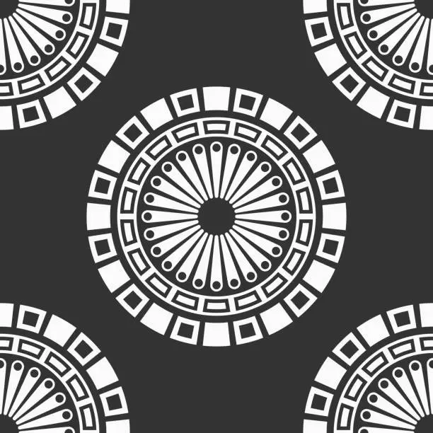 Vector illustration of Abstract seamless vector pattern with round geometric shapes, symbols. Tribal pattern.
