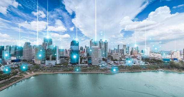 istock City scape with connecting dots for networking and communication. Internet globalization concept 1413553903