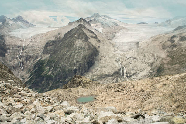 alpine lake on Presena glacier in Trentino Alto Adige