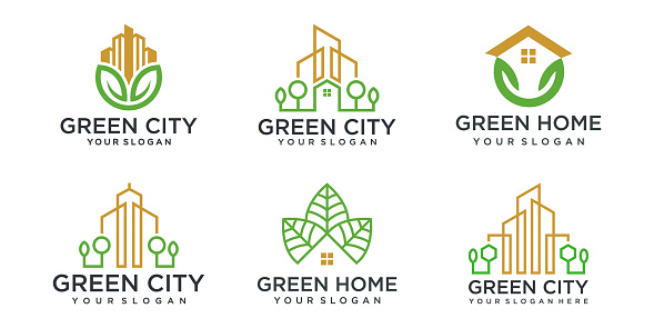 Abstract green city building  design concept. Symbol icon of residential, apartment and city.
