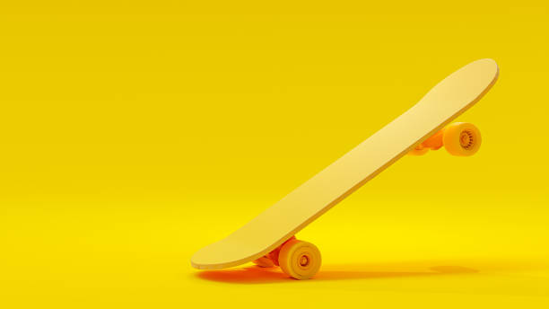 istock Yellow skateboard or Surf Skate on yellow background. 1413555625