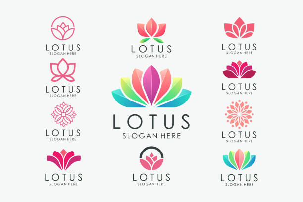 цветочный абстрактный дизайн векторный шаблон линейный стиль. - lotus stock illustrations