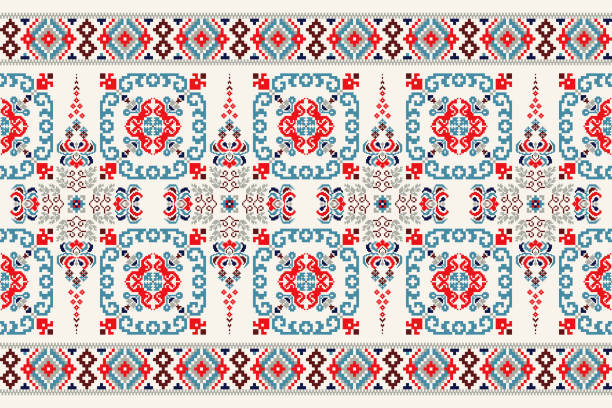 istock Beautiful floral cross stitch embroidery. 1413558346