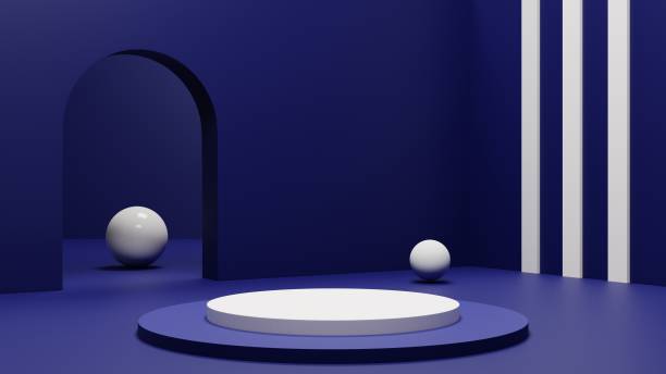 istock Navy abstract podium or pedestal 3D Rendering, architectural scene for product display. 1413558535
