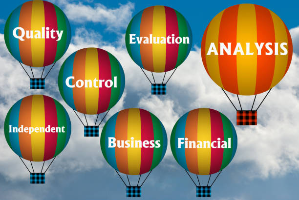 istock Hot air balloons with ANALYSIS concept. Abstract background, Thinking and Creativity. 3d illustration 1413561883