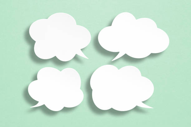 istock set of speech bubbles paper cut on grunge green background including clipping path. message box outline cartoon  illustration design. Balloon doodle style of thinking sign symbol 1413563140