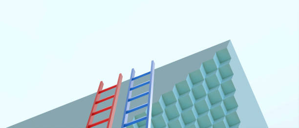 istock Creative idea and business concept. Ladder of success with different goals and Development Concept design on Blue, copy space, digital data, banner, website -3d Rendering 1413566826