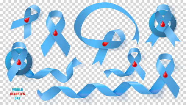 World diabetes day awareness ribbon on transparent background. World diabetes day awareness ribbon on transparent background. Set of 3d realistic render vector icon. Place for text. diabetes backgrounds stock illustrations