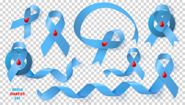 World diabetes day awareness ribbon on transparent background. World diabetes day awareness ribbon on transparent background. Set of 3d realistic render vector icon. Place for text. blood wallpaper stock illustrations