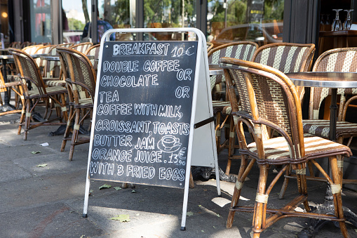 Menu in Paris, written in English for the benefit of tourists