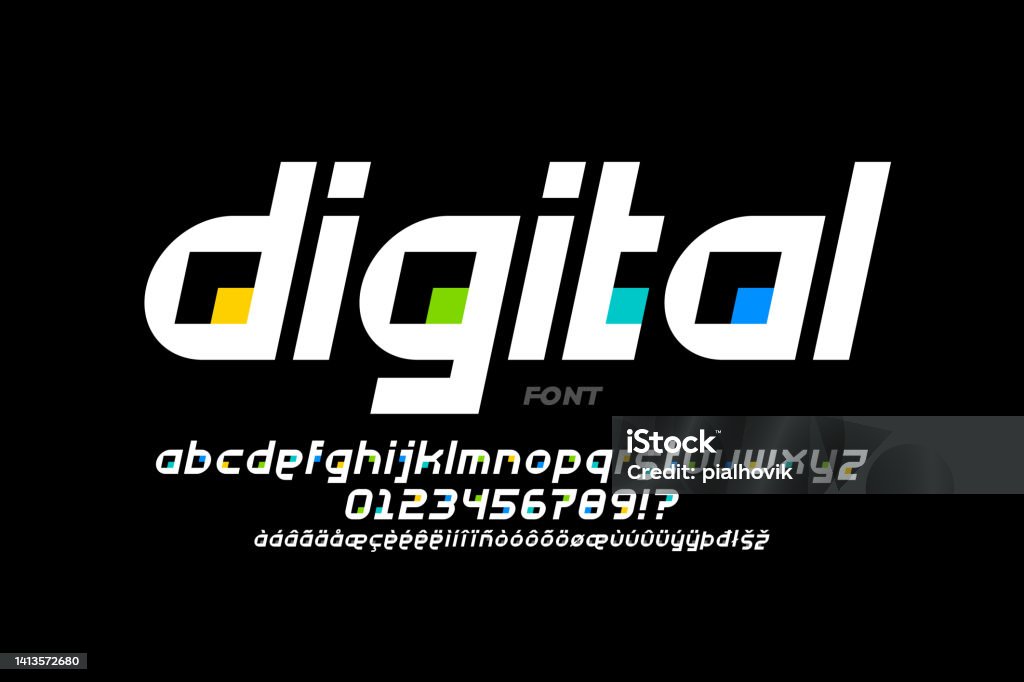 Tech Computer Font Digital Tech Style Font Design Stock Illustration - Download Image Now ...