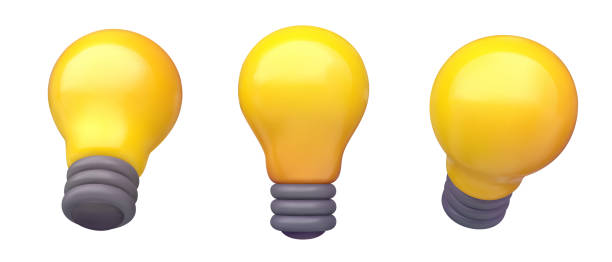 istock Set 3d cartoon light bulb in realistic plastic glossy minimal style isolated on white background. Collection funny creative design element for game, business, branding. Modern vector illustration. 1413576274