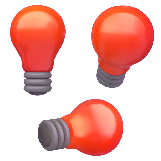 istock Set 3d cartoon red light bulb in realistic plastic glossy minimal style isolated on white background. Collection creative design element for game, business, branding. Modern vector illustration. 1413576283
