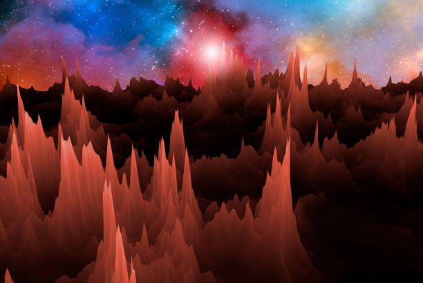 View from an asteroid to the galaxy, rock formations. 3d illustration.