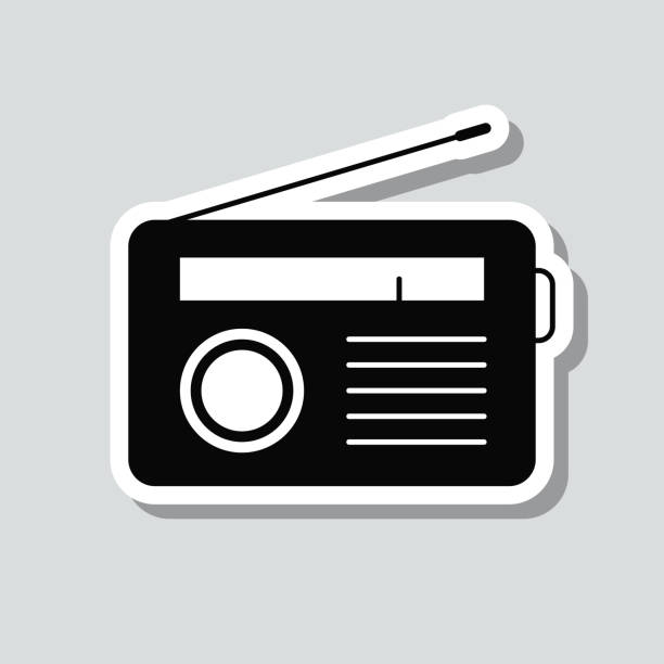 Radio. Icon sticker on gray background Icon of "Radio" on a sticker with a drop shadow isolated on a blank background. Trendy illustration in a flat design style. Vector Illustration (EPS file, well layered and grouped). Easy to edit, manipulate, resize or colorize. Vector and Jpeg file of different sizes. retro transistor radio clip art stock illustrations