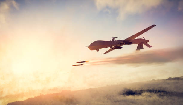 istock Military combat drone UAV launching missiles 1413583964