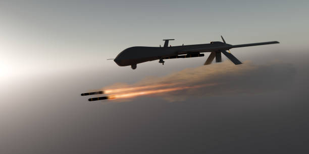 istock Military combat drone UAV launching missiles 1413583972