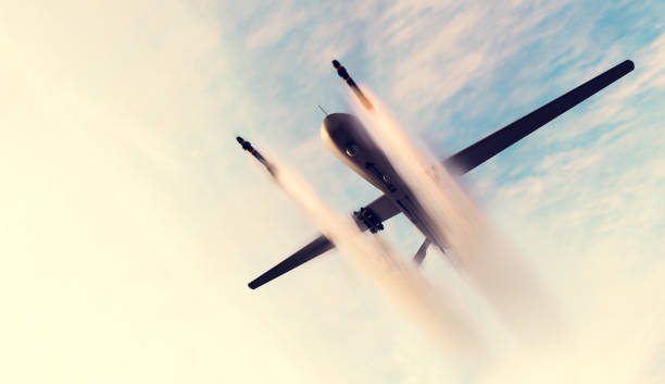 istock Military combat drone UAV launching missiles 1413583979