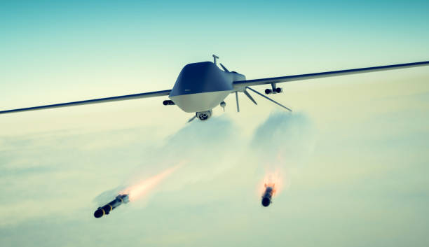 istock Military combat drone UAV launching missiles 1413583995